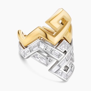 Solid Gold Baguette Lab grown Diamond Ring, Zig Zag With Luxury Band Single designer Wedding Ring, Perfect Engagement ring Gift For Women