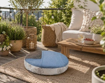 Almofadas de chão | Almofadas de jeans | Almofadas para área externa | Almofadas recicladas | Decoração de jardim | Almofadas estilo boho