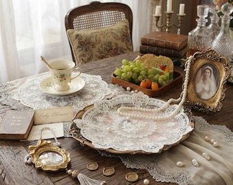 Tapete de encaje artesanal – Mantel individual floral para bodas, decoración de mesa (juego de 2/4/6/12)