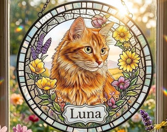 Personalized Cat Portrait Suncatcher with Tactile 3D Texture, Custom Dog Stained Glass From Photo, Pet Memorial Gift, Cat Dog Lover Gift
