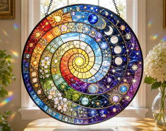 Spiral Glass Suncatcher, Stained Glass Style Nature Window Hanging, 5 Original Designs