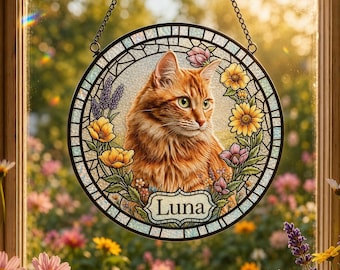 Personalized Cat Portrait Suncatcher with Tactile 3D Texture, Custom Dog Stained Glass From Photo, Pet Memorial Gift, Cat Dog Lover Gift