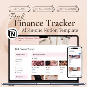 Notion Pink Finance Tracker Template | Budget Tracker, Money manager, Subscription manager, 2026 finance planner (Digital Download)