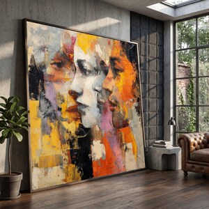 Abstract Faces Profile Canvas, Multicolor Portrait Wall Art, Contemporary Human Expression Canvas, Modern Art Home Decor, Ready to Hang