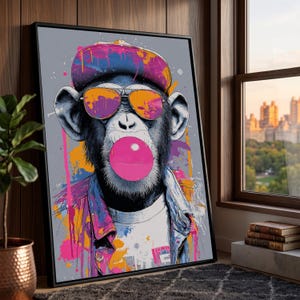 Cool Monkey Portrait Canvas Wall Art, Urban Street Style, Colorful Graffiti Pop Art, Modern Animal Canvas, Home Decoration