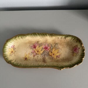 Antique 1891-1913 Handpainted Floral Trinket Jewellery Vanity Table Tray