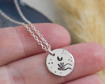 reach for the moon necklace | custom circle disc necklace | hand stamped | celestial | gift for her | Luna necklace