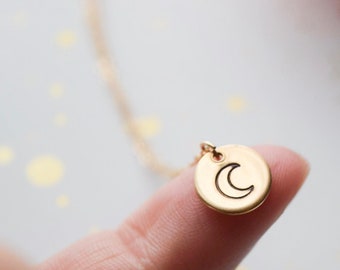 Crescent moon necklace | custom necklace | hand stamped | celestial | gift for her | gift under 30 | luna jewelry