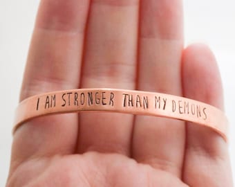 Recovery bracelet | recovery gift | | i am stronger than my demons | Personalized cuff bracelet | cuff bracelet | hand stamped cuff bracelet