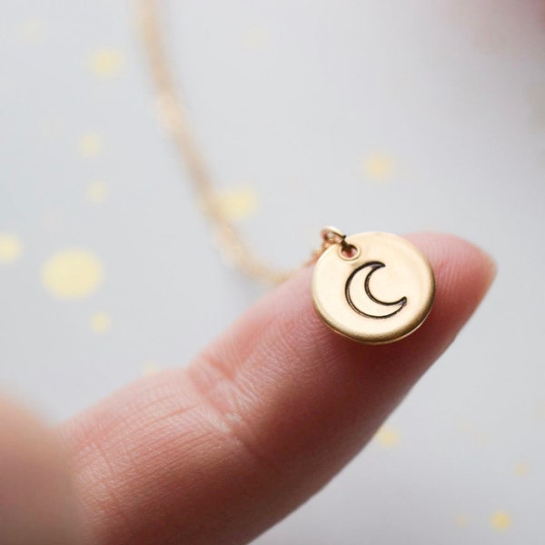 Crescent moon necklace | custom necklace | hand stamped | celestial | gift for her | gift under 30 | luna jewelry