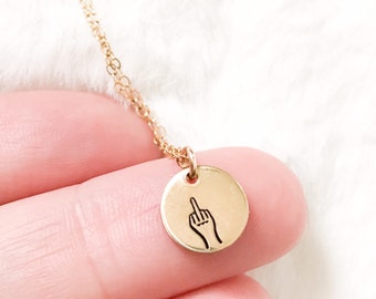 Middle finger disc necklace necklace | flipping the bird necklace | hand stamped | gift for her | gift under 30 | profanity | galentines