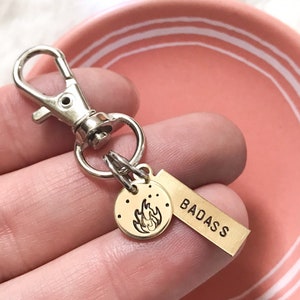 Badass dainty disc keychain | personalized keychain | custom key ring | backpack clip | hand stamped | fire key chain