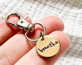 Breathe dainty keychain | personalized keychain | custom key ring | backpack clip | hand stamped