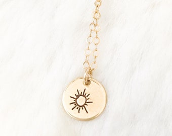 Sun necklace | custom disc circle necklace | hand stamped | celestial | gift for her | gift under 30 | sunshine necklace