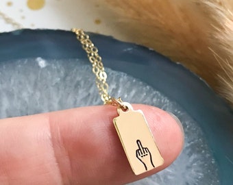 Middle finger rectangle tag necklace necklace | flipping the bird necklace | hand stamped | gift for her | gift under 30 | profanity