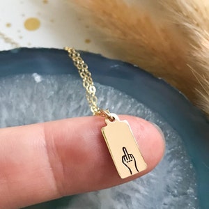 Middle finger rectangle tag necklace necklace flipping the bird necklace hand stamped gift for her gift under 30 profanity image 1