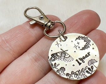 Sobriety chip keychain | sobriety gift | sobriety token | hand stamped | addiction recovery | 1 year sober | recovery gift chip token