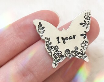 Sobriety chip | sobriety gift | sobriety token | hand stamped gift | addiction recovery | butterfly chip | one year sober