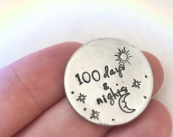 Sobriety chip | sobriety gift | sobriety token | hand stamped | addiction recovery | 100 days and nights | recovery gift chip token