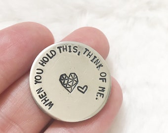 Sobriety chip | sobriety gift | sobriety token | hand stamped | addiction recovery | when you hold this think of me pocket coin