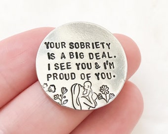 Mother mom sobriety chip floral | sobriety gift | sobriety token | hand stamped | your sobriety matters I’m proud | addiction recovery | aa