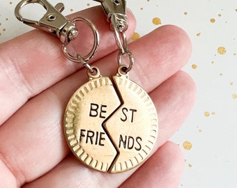 Best friend key chain set | stamped brass keychain | tassel key ring | inspirational gift | team gift | gold | set of two | bff