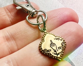 Floral middle finger dainty keychain | personalized keychain | custom key ring | backpack clip | hand stamped