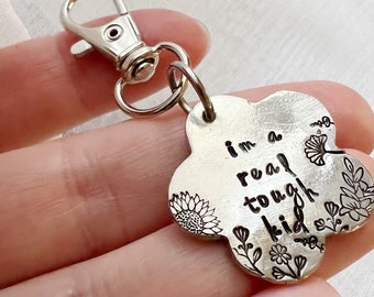 I’m a real tough kid I can handle my shit floral key chain | sobriety gift | hand stamped | addiction recovery | recovery gift chip token