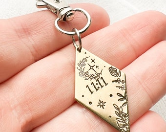 11:11 keychain | personalized keychain | custom key ring | backpack clip | hand stamped | make a wish | Angel number