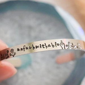 Unfuckwithable cuff bracelet | Personalized cuff bracelet | cuff bracelet | hand stamped cuff bracelet | floral middle finger