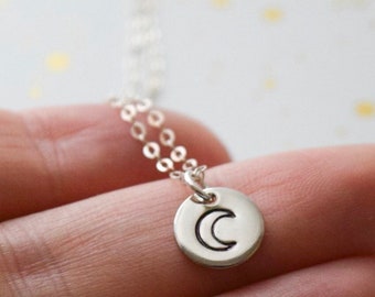 crescent moon necklace | hand stamped necklace | birthday gift | layering necklace | gift for her | gift under 30 | dainty minimalist