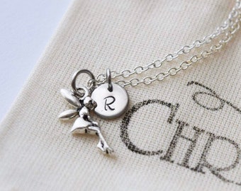 fairy necklace | personalized initial tag | hand stamped monogram | birthday gift | gift for her | gift under 20 | silver charm necklace