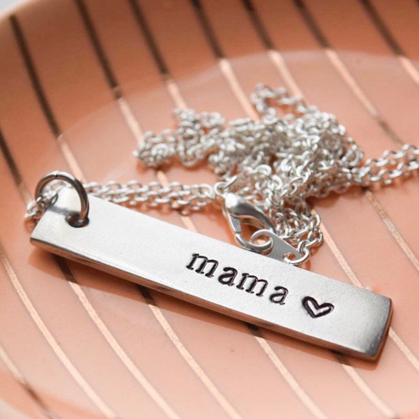 mama necklace | hand stamped vertical bar necklace | personalized jewelry | gift for her | birthday gift | gift under 25 | bar necklace