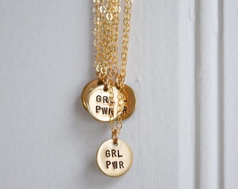 Grl pwr disc necklace necklace | feminist necklace | hand stamped | gift for her | gift under 30 | girl power