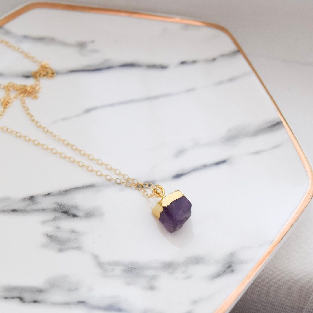 Raw Amethyst Necklace Natural Stone Jewelry 14k Gold Filled - Etsy