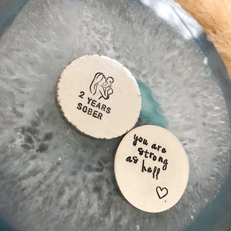 Sobriety chip sobriety gift sobriety token hand stamped your sobriety is a big deal gift addiction recovery aa na image 7