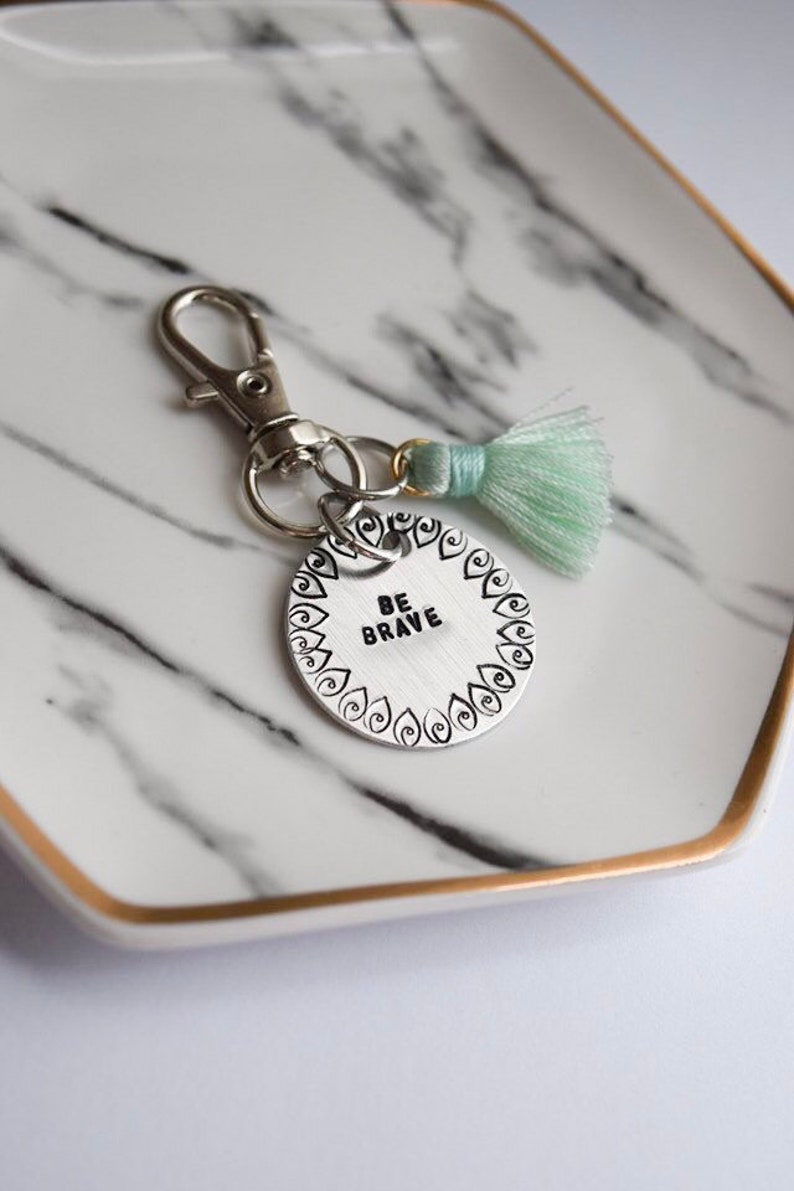 Be Brave Keychain Tassel Keychain Feminist Hand Stamped Etsy