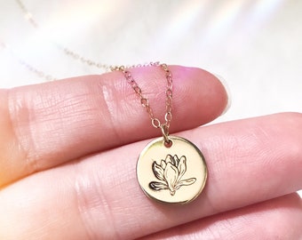 Magnolia necklace | custom necklace | hand stamped | gardener gift | gift for her | gift under 30 | floral jewelry | floral