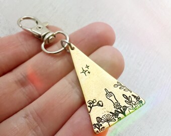 Floral middle finger dainty keychain | personalized keychain | custom key ring | backpack clip | hand stamped