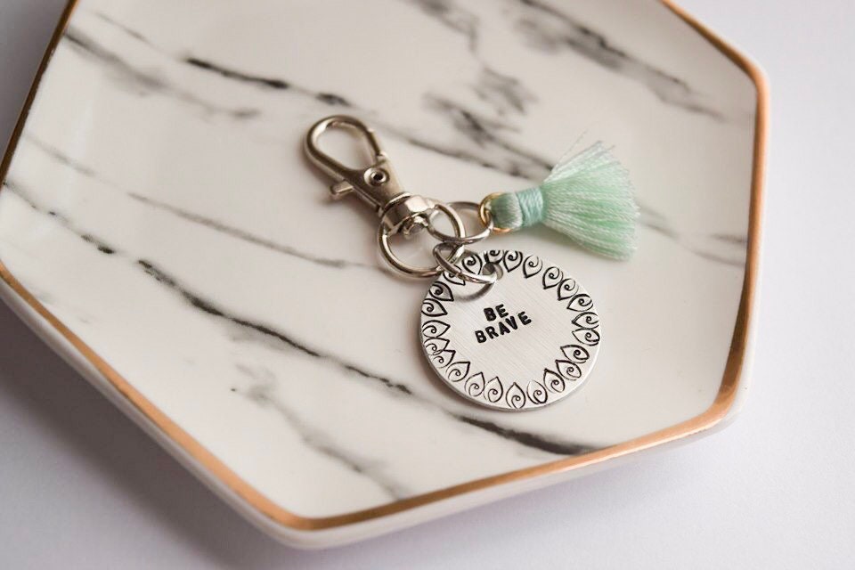 Be brave keychain tassel keychain feminist hand stamped Etsy