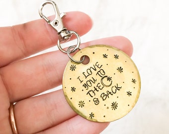 I love you to the moon and back keychain | key chain | hand stamped | key fob | ready to ship