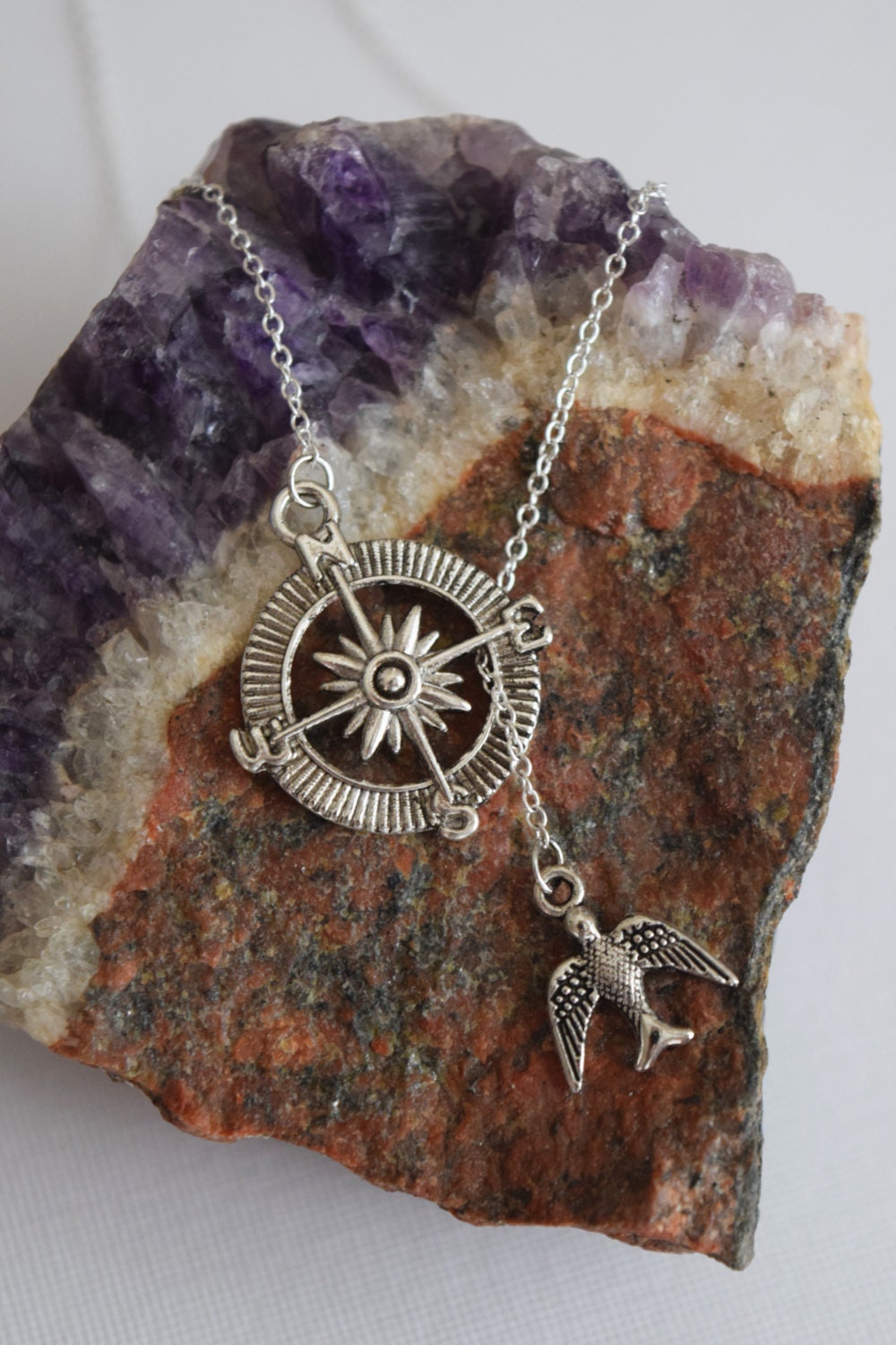wanderlust lariat necklace compass necklace friendship Etsy
