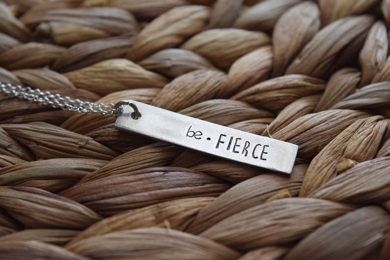 be fierce necklace hand stamped personalized jewelry personalized necklace birthday gift motivational gift for her feminist image 2