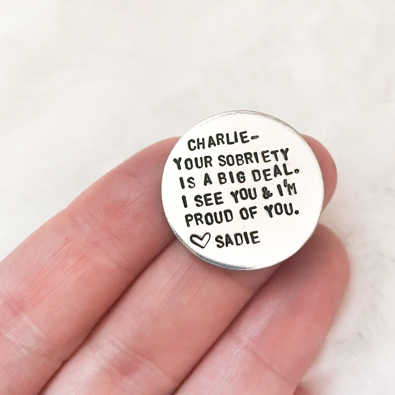 Sobriety chip sobriety gift sobriety token hand stamped your sobriety is a big deal gift addiction recovery aa na image 1