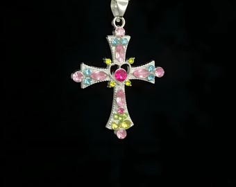 Y2K Cross Necklace，Sweet Grunge Cross，Multicolor Rhinestone Cross，Hip Hop Cross ，Trendy Statement Cross ，Retro 90s/2000s Cross，Indie Sleaze