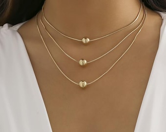 Layered Gold Bead Necklace，Dainty Layered Choker Set，Gold Ball Pendant Necklace，Snake Chain Layered Necklace，Delicate Gold Layered Necklace