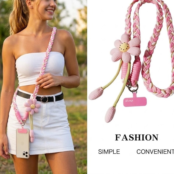 Crossbody-telefoonriem, telefoonkoord crossbody, handsfree telefoonriem, anti-verloren telefoonriem, gehaakte telefoonriem, Y2K-sleutelkoord, reisriem