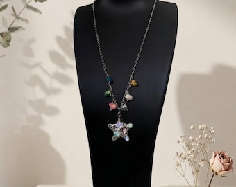 Y2K Star Charm Necklace，Opal Star Necklace ，Trendy Aesthetic Charm Necklace，Vintage-inspired Star Charm ，Gift for Teen Girls Charm Necklace