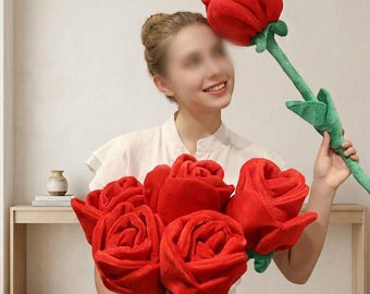 Giant Plush Rose Bouquet，Velvet Rose Stuffed Flower, Large Plush Rose Stem39.4"， Plush Rose Bouquet for Her，Forever Rose Plush Bouquet