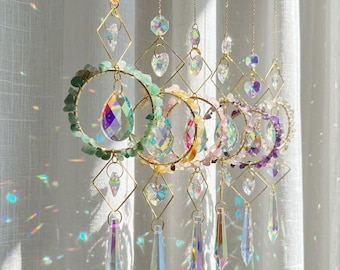 Crystal Suncatcher，Rainbow Maker，Boho Home Decor，Window Hanging Decor，Aesthetic Room Decor，Healing Crystal Decor，Housewarming Gift，Car Charm